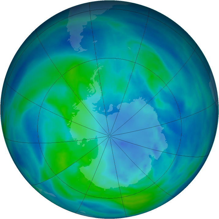Antarctic ozone map for 12 April 2005